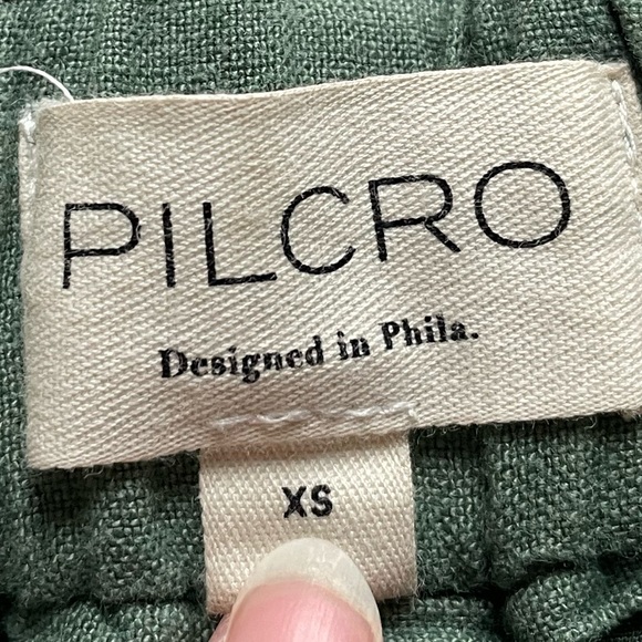 Anthropologie Pilcro Slim Linen Cargo Beach Pants XS Olive Green Baggy Relaxed - Picture 5 of 9